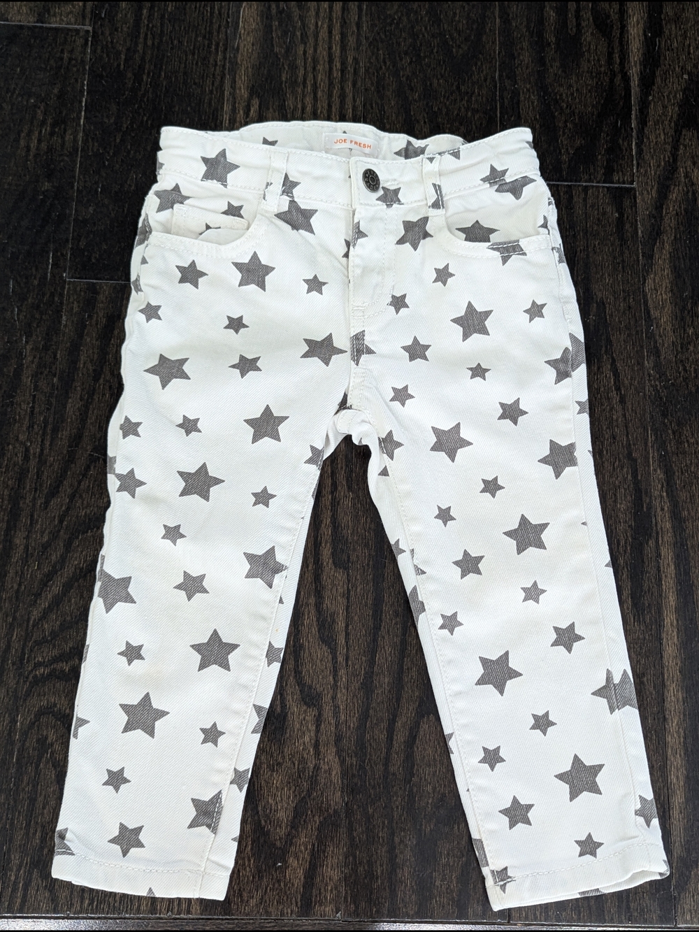 5/$35 Joe Fresh Girls Pants 2T White Gray Star Print Denim Style Pocket